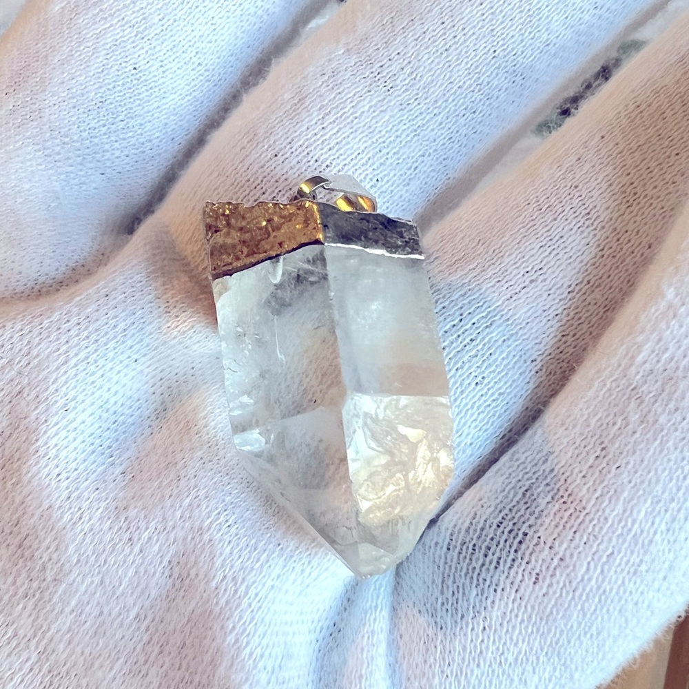 Chunky Clear Crystal Quartz pendant encrusted in silver